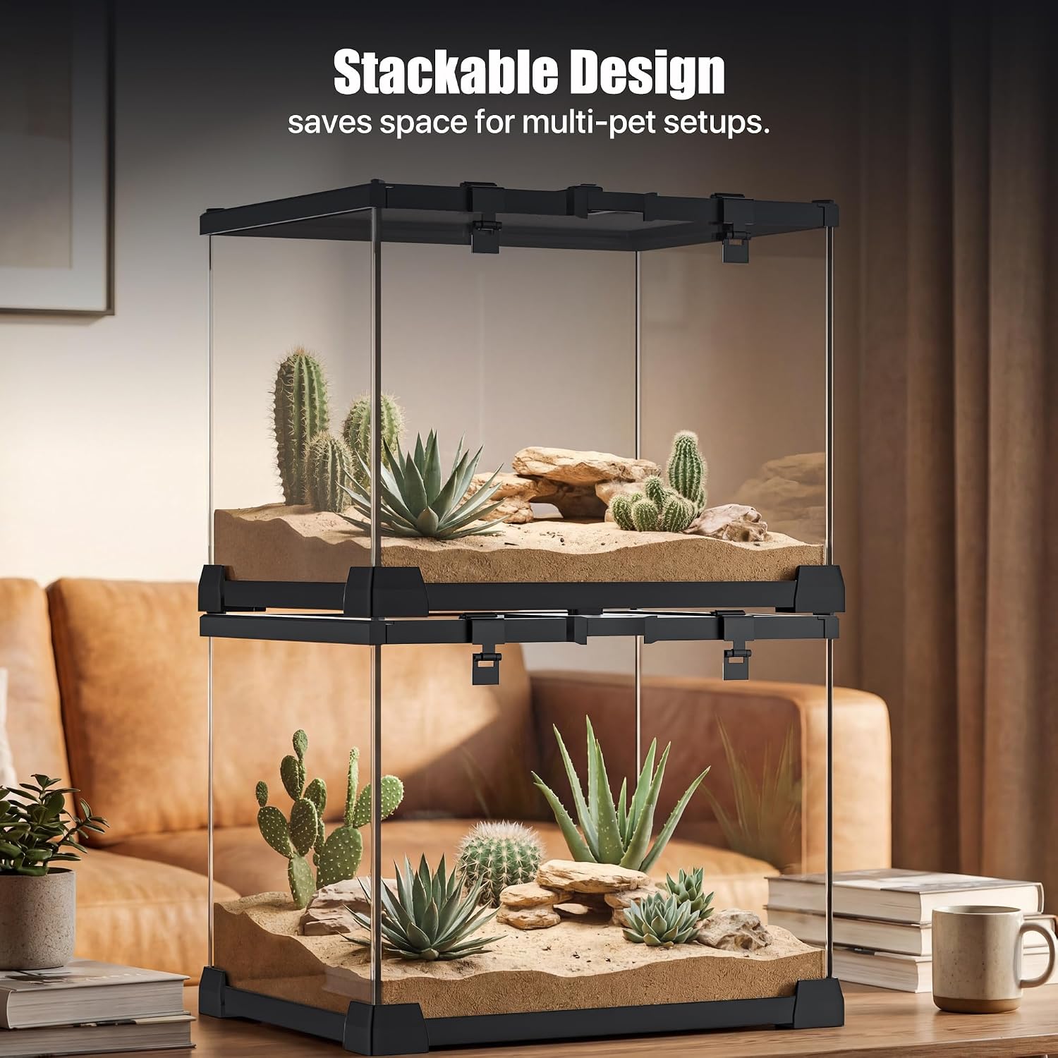 15 Gallon Fully Assembled Glass Reptile Enclosure, 20" x 12" x 14" | Escape-Proof Top Opening Terrestrial Reptile Terrarium Tank for Leopard Geckos, Corn Snakes, Frogs & Hermit Crabs thumbnail 7