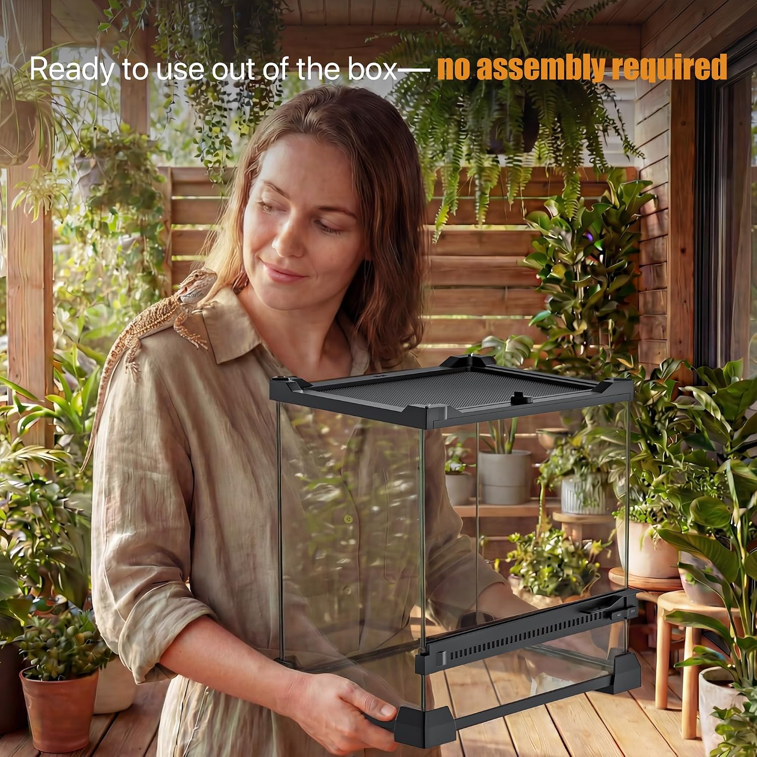 6 Gallon Fully Assembled Glass Reptile Enclosure,10"x 10" x 14" | Front Opening Tall Reptile Terrarium Tank for Baby Crested Geckos, Tree Frogs, Praying Mantises, Jumping Spiders thumbnail 9