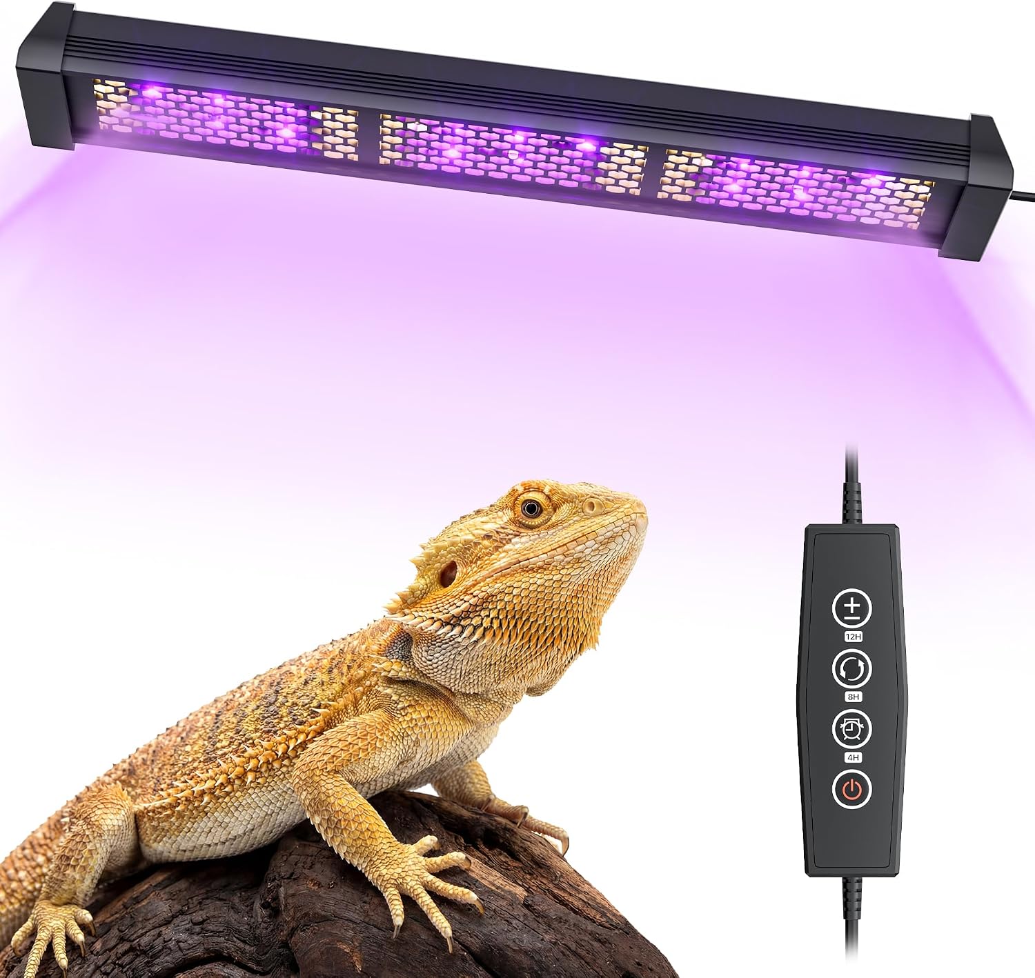 LED UVB Reptile Light with Timer & Dimmer (12inch) | 12W Full Spectrum UVA UVB Lamp with 3 Lighting Modes,5-Level Dimmable,4/8/12H Cycle Timer,for Bearded Dragon,Gecko,Tortoise