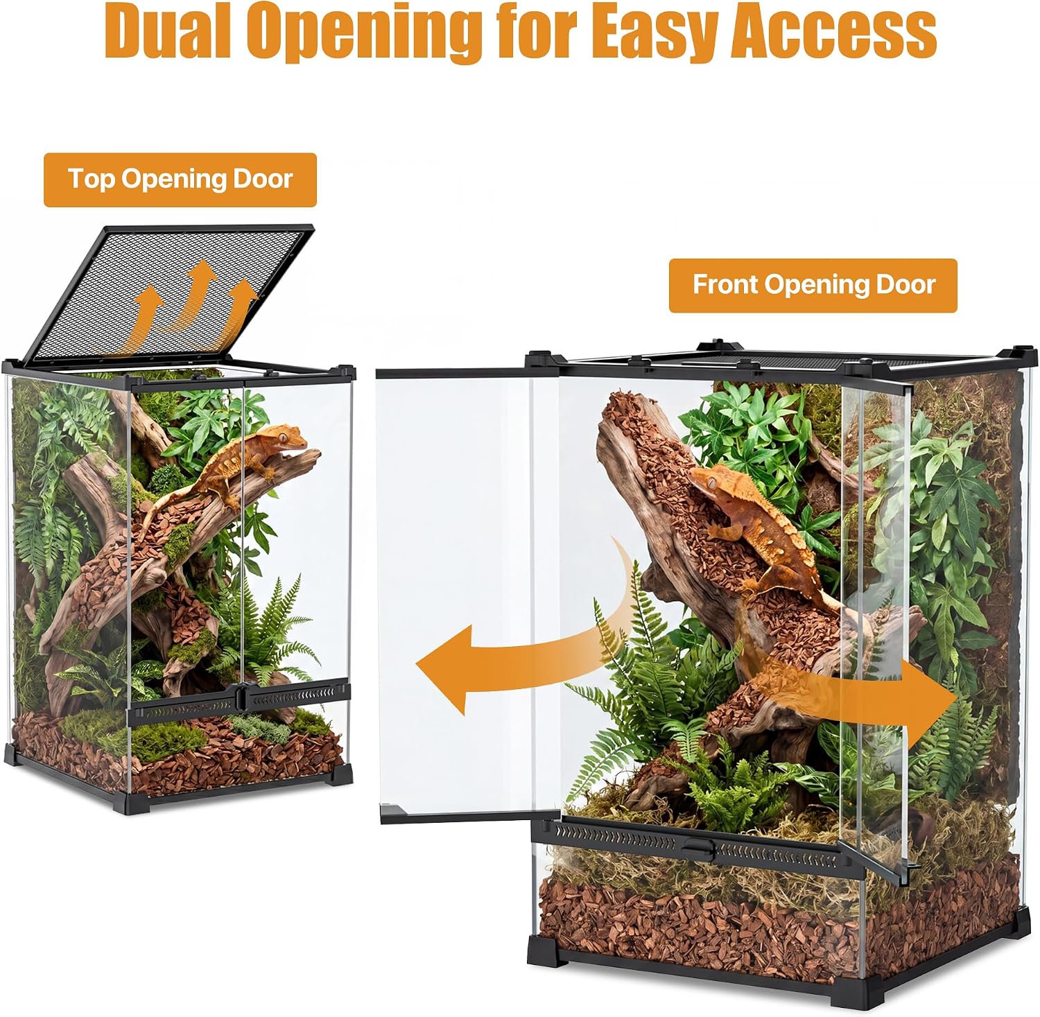 11 Gallon Fully Assembled Glass Reptile Enclosure,12"x 12" x 18" | Front Opening Tall Reptile Terrarium Tank for Crested Geckos, Tree Frogs & Other Arboreal Reptiles and Amphibians thumbnail 7