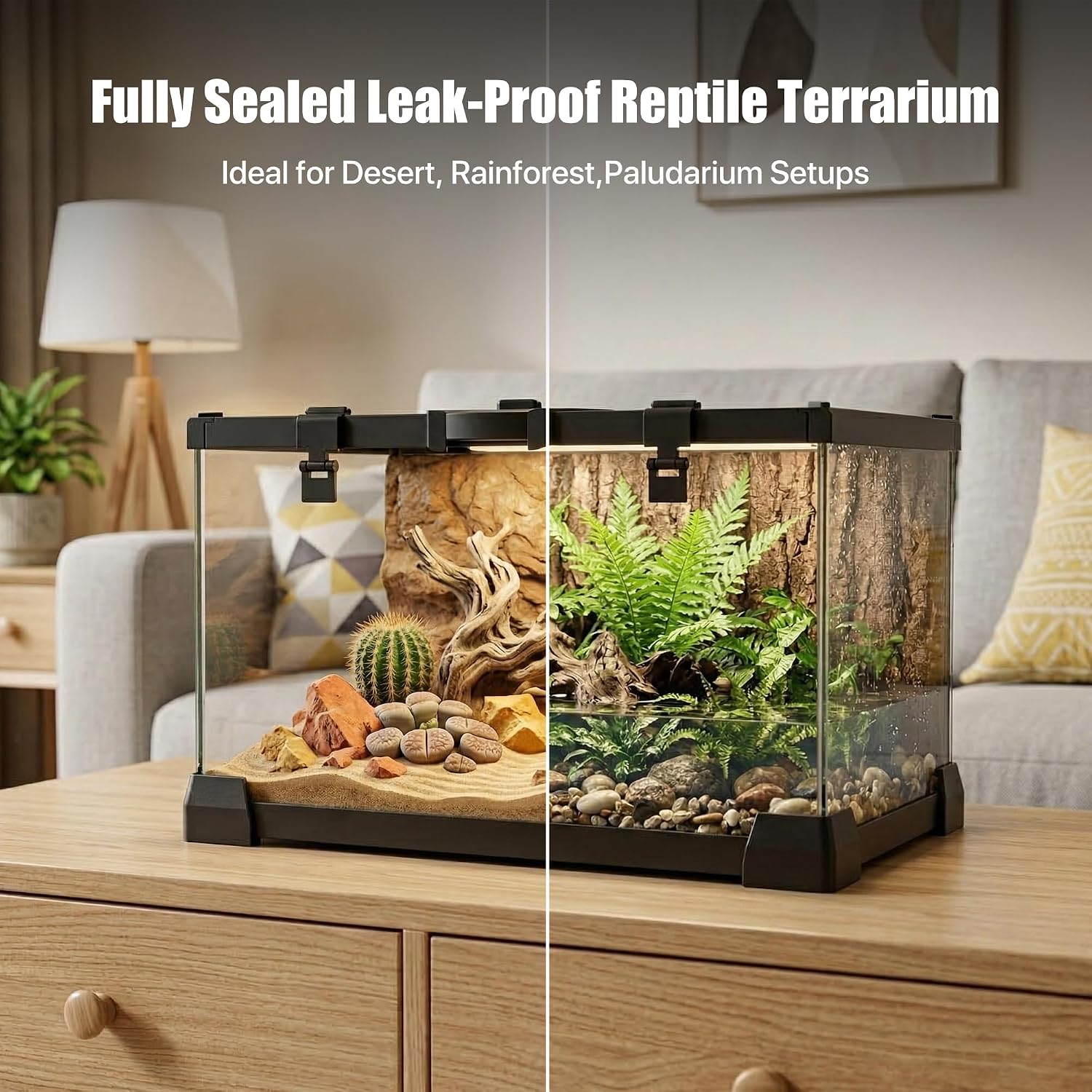 2.5 Gallon Fully Assembled Glass Reptile Enclosure, 12" x 8" x 6" | Small Reptile Terrarium Tank for Tiny Terrestrial Reptiles, Amphibians & Invertebrates thumbnail 3