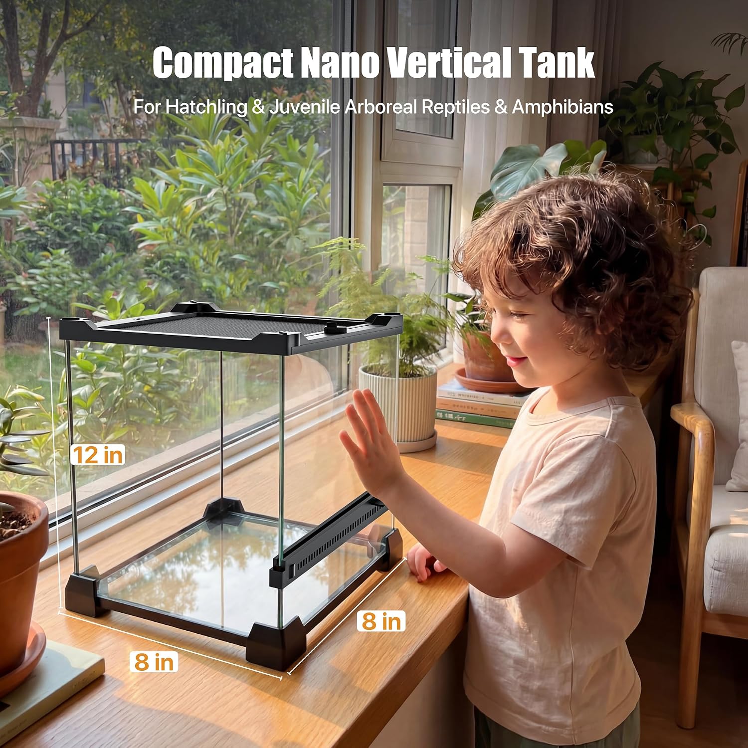 3 Gallon Fully Assembled Glass Reptile Enclosure, 8"x 8" x 12" | Tall Vertical Front-Opening Small Terrarium Tank for Hatchling & Juvenile Arboreal Reptiles & Amphibians thumbnail 9