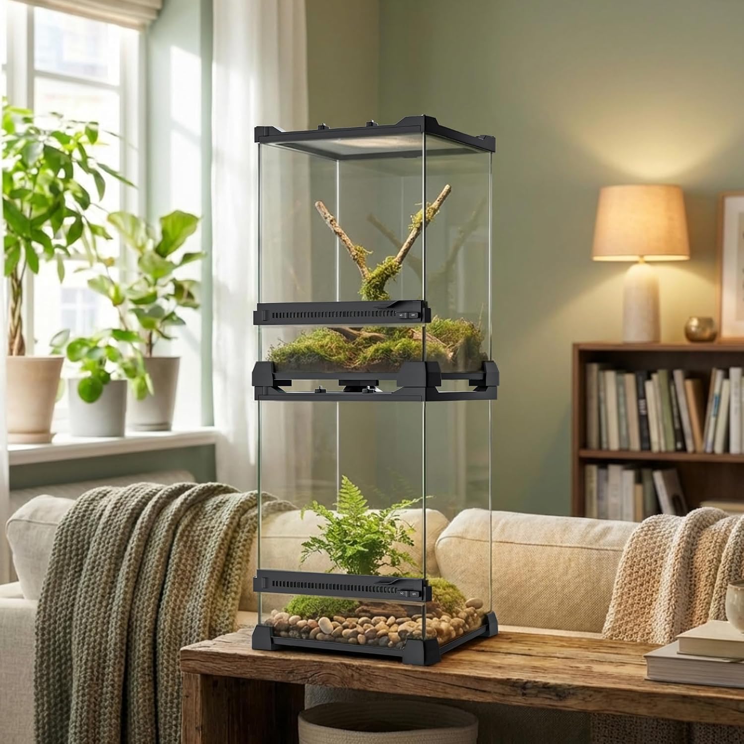 6 Gallon Fully Assembled Glass Reptile Enclosure,10"x 10" x 14" | Front Opening Tall Reptile Terrarium Tank for Baby Crested Geckos, Tree Frogs, Praying Mantises, Jumping Spiders thumbnail 4