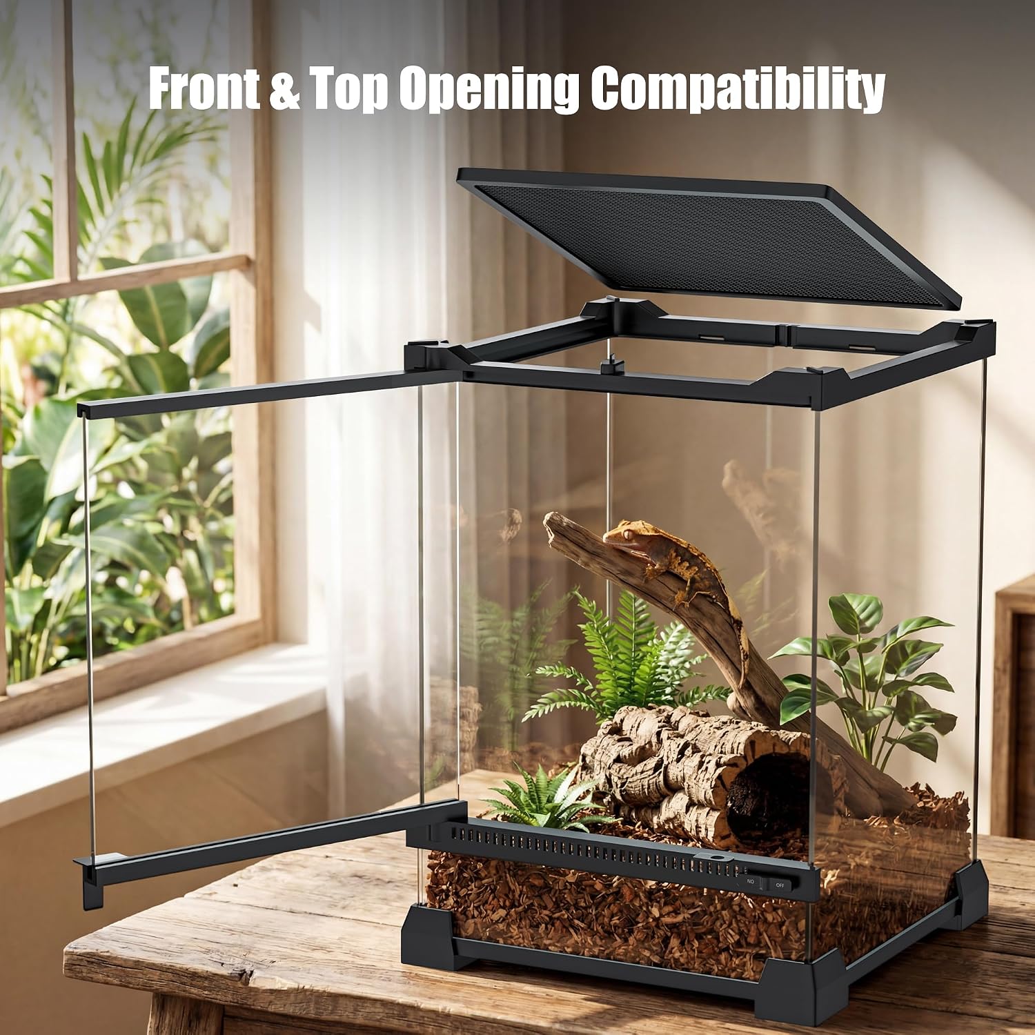 6 Gallon Fully Assembled Glass Reptile Enclosure,10"x 10" x 14" | Front Opening Tall Reptile Terrarium Tank for Baby Crested Geckos, Tree Frogs, Praying Mantises, Jumping Spiders thumbnail 7