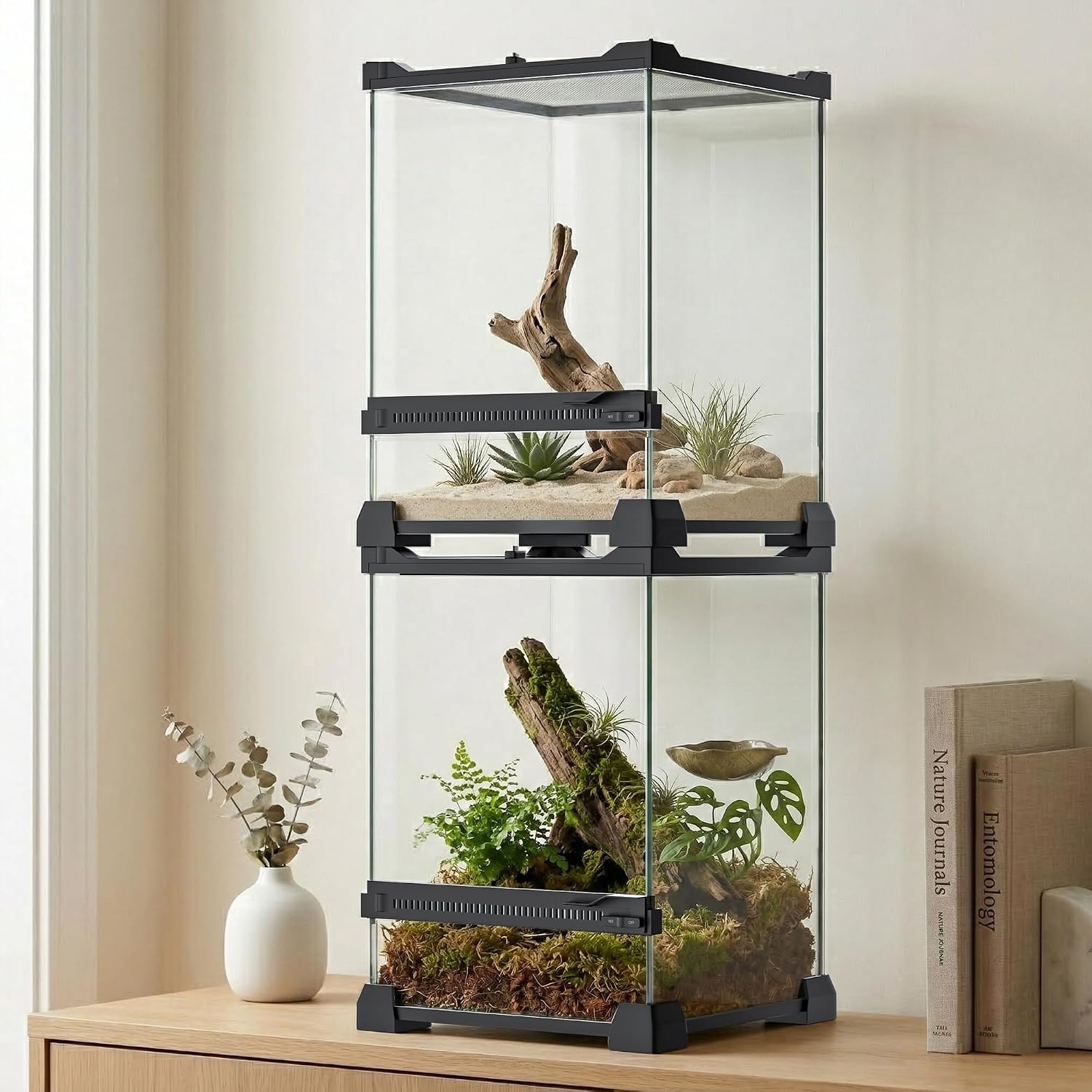 3 Gallon Fully Assembled Glass Reptile Enclosure, 8"x 8" x 12" | Tall Vertical Front-Opening Small Terrarium Tank for Hatchling & Juvenile Arboreal Reptiles & Amphibians thumbnail 2