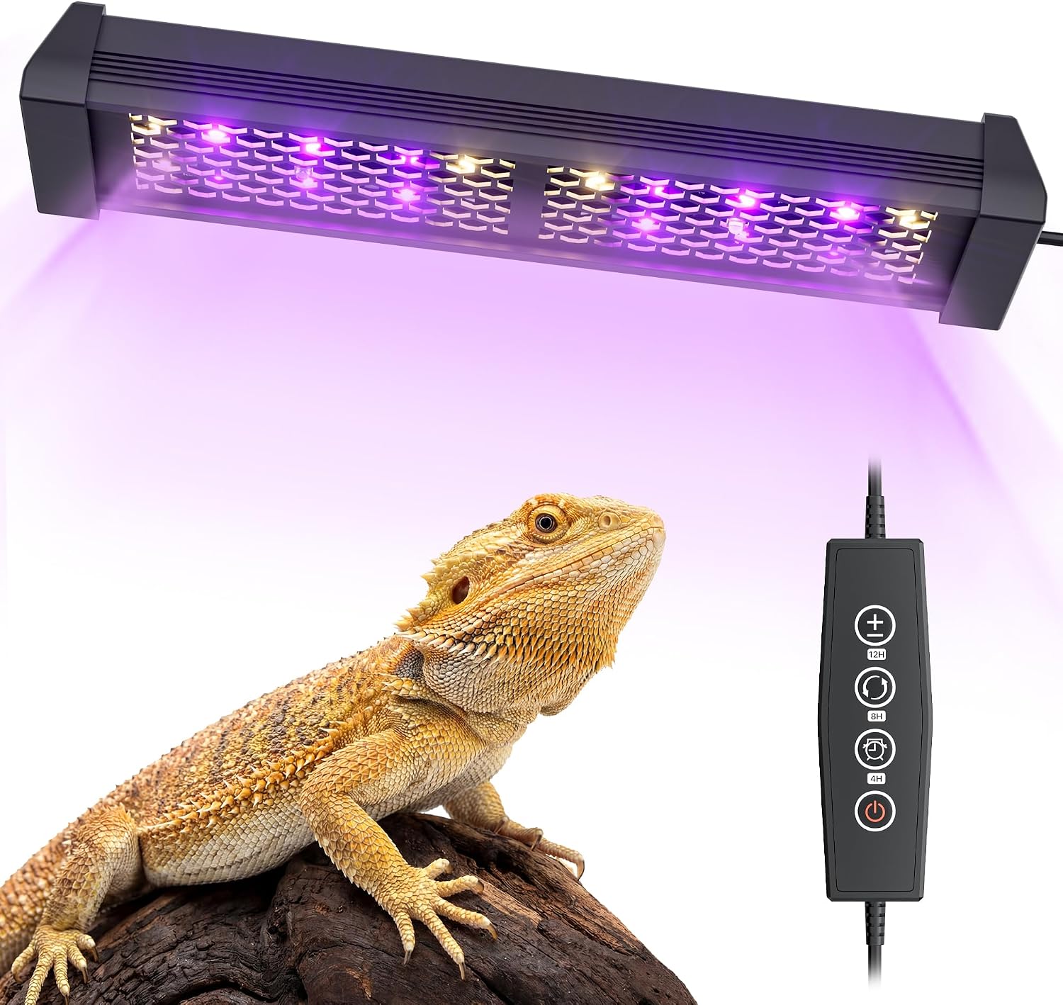LED UVB Reptile Light with Timer & Dimmer (8.5inch) | 8W Full Spectrum UVA UVB Lamp with 3 Lighting Modes,5-Level Dimmable,4/8/12H Cycle Timer,for Bearded Dragon,Gecko,Tortoise