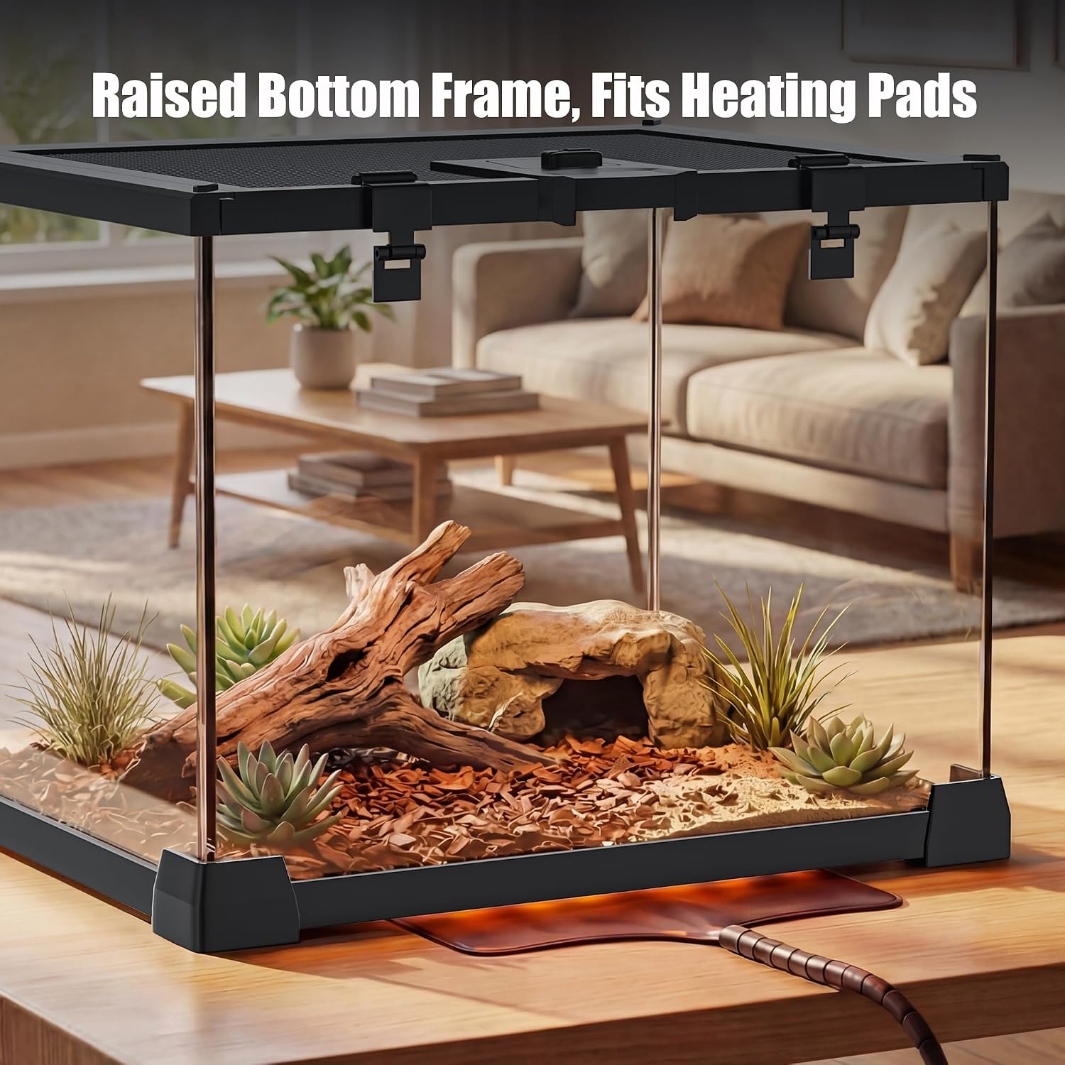 15 Gallon Fully Assembled Glass Reptile Enclosure, 20" x 12" x 14" | Escape-Proof Top Opening Terrestrial Reptile Terrarium Tank for Leopard Geckos, Corn Snakes, Frogs & Hermit Crabs thumbnail 2
