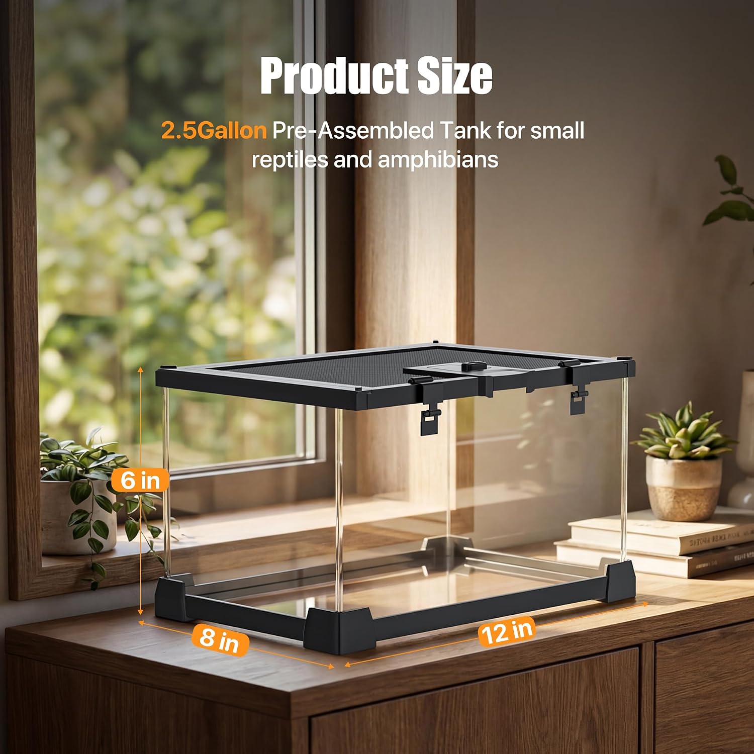 2.5 Gallon Fully Assembled Glas Reptile Enclosure with 8W T5 UVB 10.0 Reptile Light Fixture Combo Kit thumbnail 8