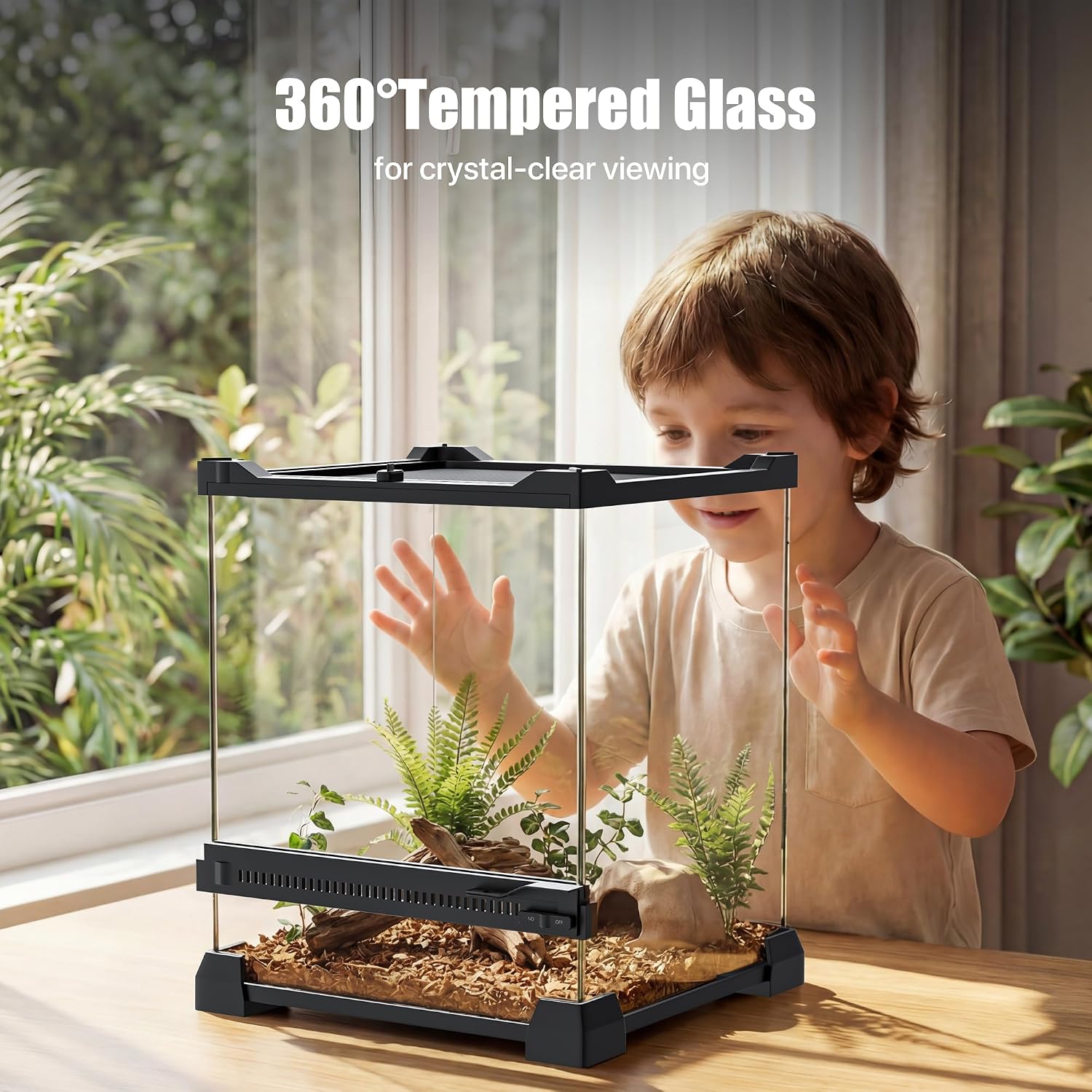 3 Gallon Fully Assembled Glass Reptile Enclosure, 8"x 8" x 12" | Tall Vertical Front-Opening Small Terrarium Tank for Hatchling & Juvenile Arboreal Reptiles & Amphibians thumbnail 3